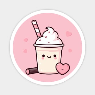 Kawaii Strawberry and Vanilla Ice Cream with Hearts | Cute Kawaii Food Art Magnet